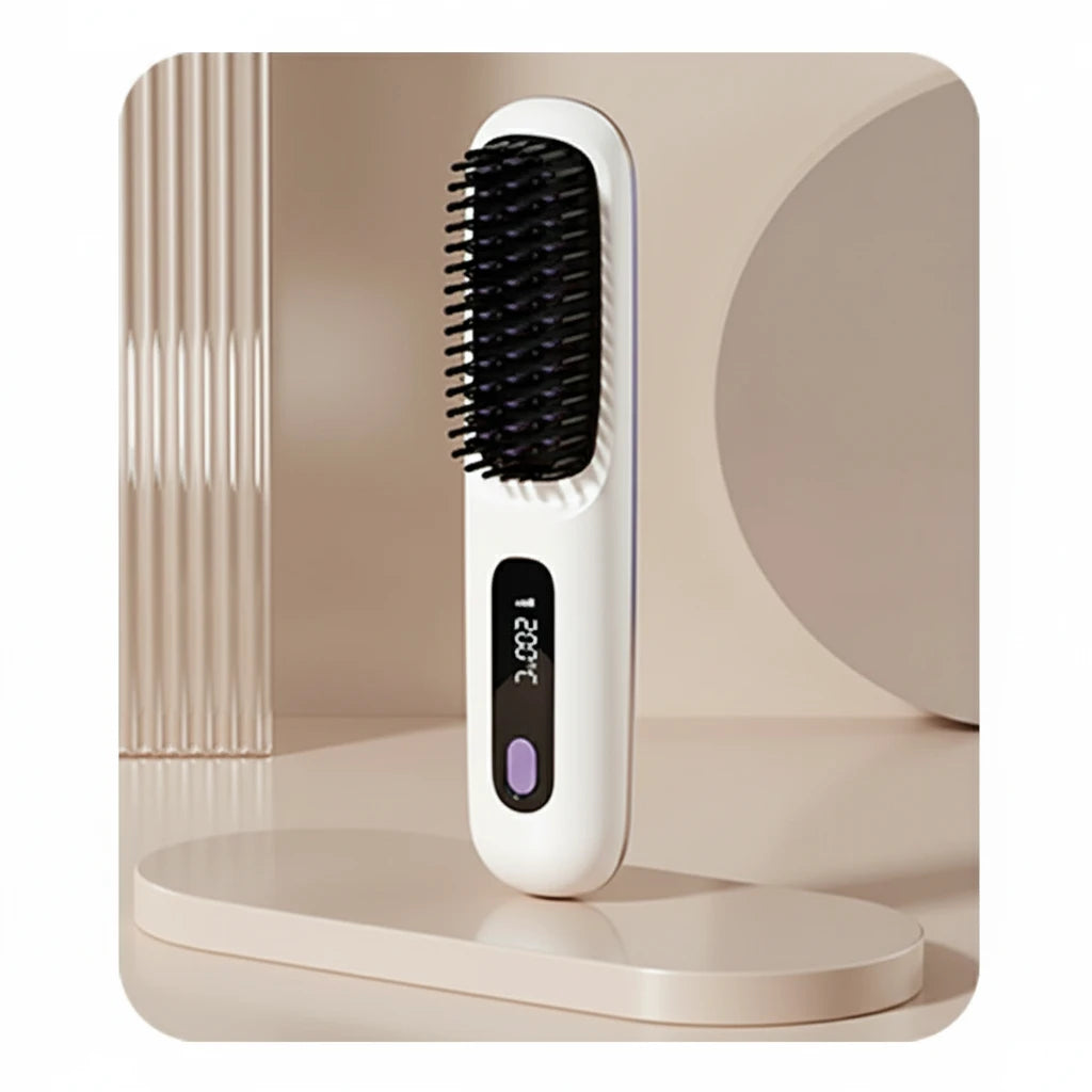 Electric LCD Usb Ceramic Heating Straight Hair Comb Wireless Portable Negative Ion Styling Tool Rechargeable Straightening Brush