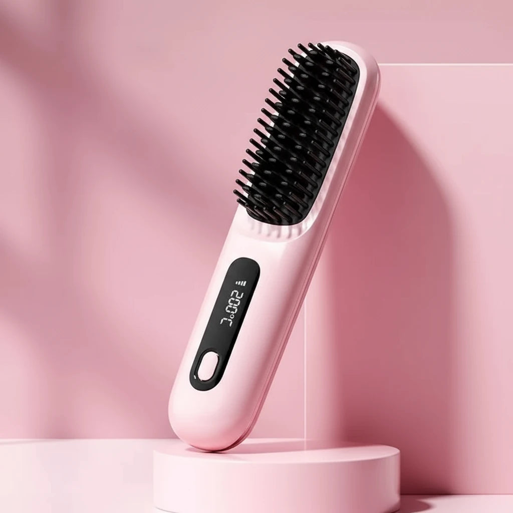 LCD Straight Hair Comb Portable Travel Hair Straightener Anti-Scald Heated Styling Brush USB Charging Cordless Hair Straightener