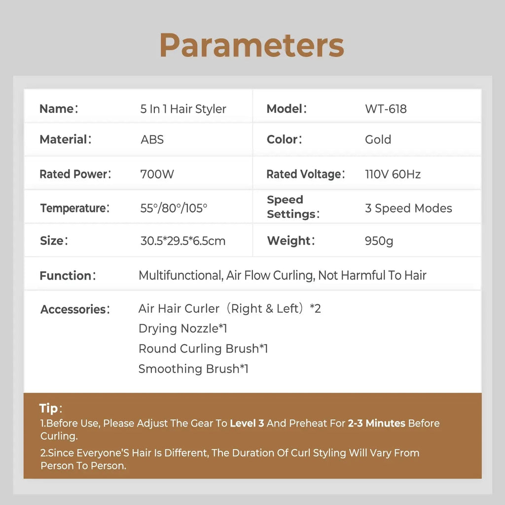 Sèche-cheveux 5 en 1 avec peigne chauffant Set professionnel fer à boucler lisseur outil de coiffage pour Airwrap sèche-cheveux usage domestique