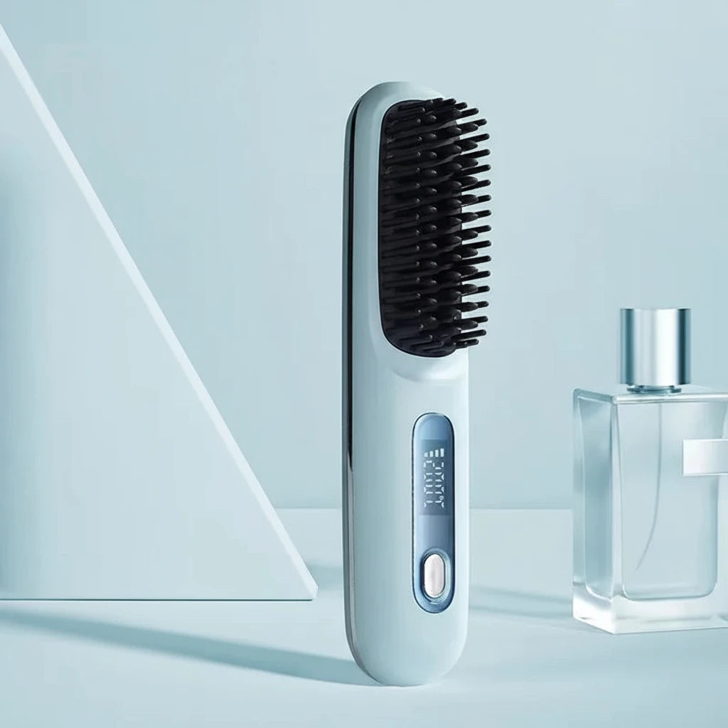 LCD Straight Hair Comb Portable Travel Hair Straightener Anti-Scald Heated Styling Brush USB Charging Cordless Hair Straightener
